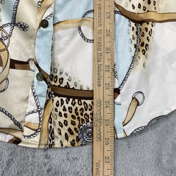Vtg Y2K Cache Shirt Womens 10 Silk Satin Chain Equestrian Mob Wife Gold Snaps - Picture 13 of 14